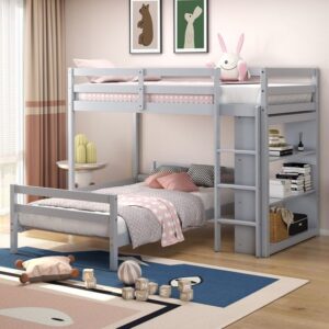 Traditional Wooden Bunk Bed with Bookcase Headboards