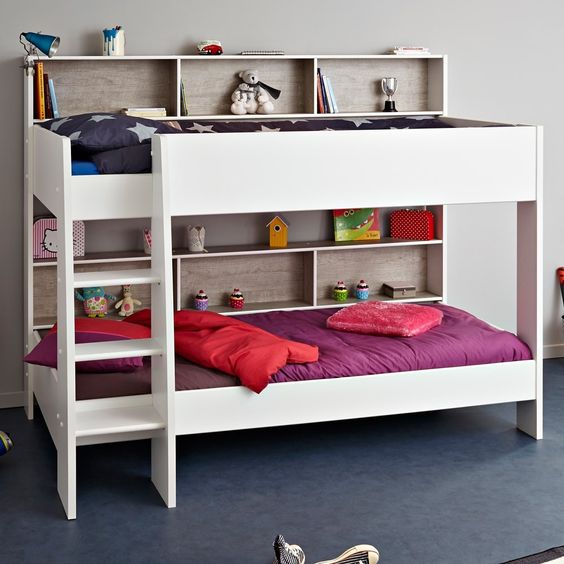 Traditional Wooden Bunk Bed with Bookcase Headboards