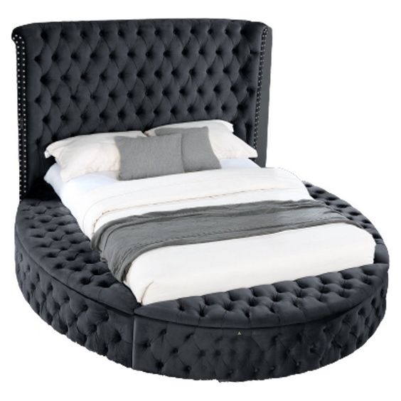 6x6 Feet Upholstered round Bed with Built-In Bluetooth Speakers