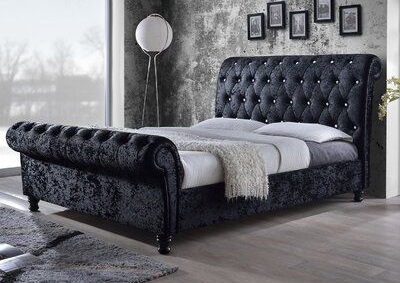 Button-Tufted Upholstered Sleigh Bed