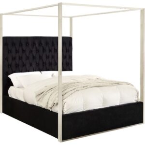 Velvet Upholstered Canopy Bed