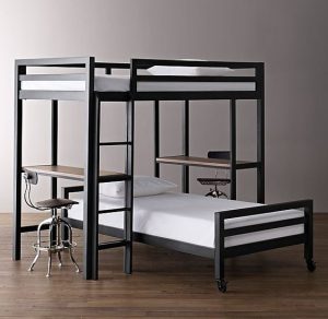 Compact Triple Bunk Bed with Built-in Desks