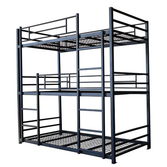 Heavy-Duty Metallic Triple Sleeper Bed with Guardrails