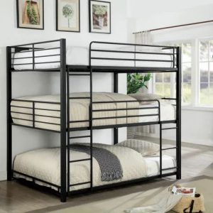 Heavy-Duty Metallic Triple Sleeper Bed with Guardrails