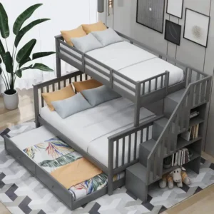 Wooden Triple Sleeper Bunk Bed with Storage Stairs