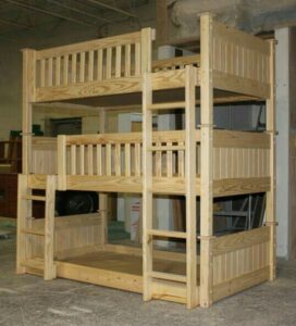 Natural Wood Finish Triple Bunk Bed