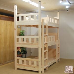 Natural Wood Finish Triple Bunk Bed