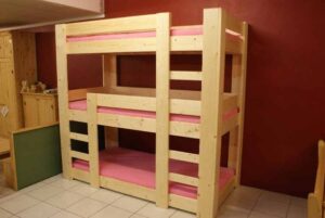 Natural Wood Finish Triple Bunk Bed