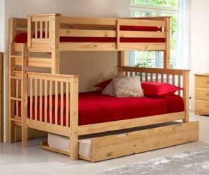 Rustic Triple Decker Bed with Built-In Drawers