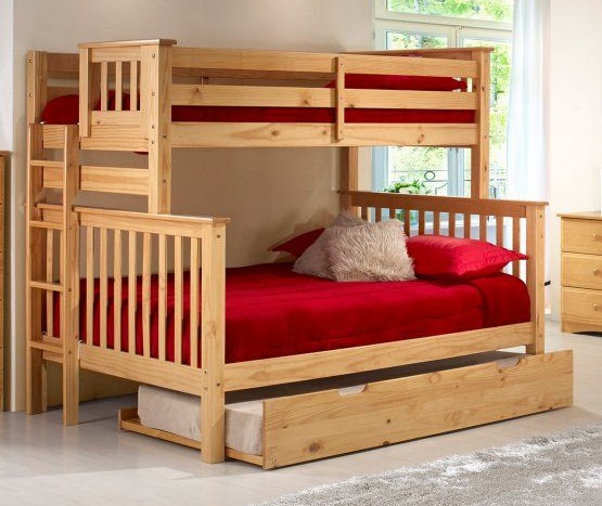Rustic Triple Decker Bed with Built-In Drawers