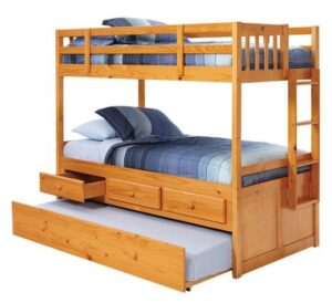Rustic Triple Decker Bed with Built-In Drawers