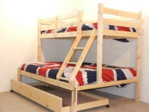 Rustic Triple Decker Bed with Built-In Drawers