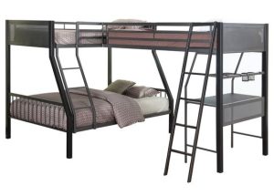 Compact Triple Bunk Bed with Built-in Desks