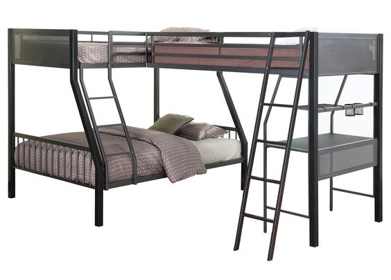Compact Triple Bunk Bed with Built-in Desks