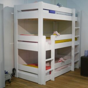 Wooden Triple Decker Bed with Bookshelves