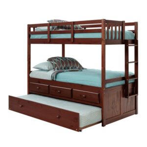 Wooden Triple Decker Bed with Bookshelves