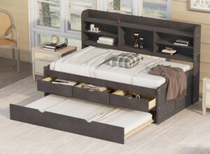 Wooden Triple Decker Bed with Bookshelves
