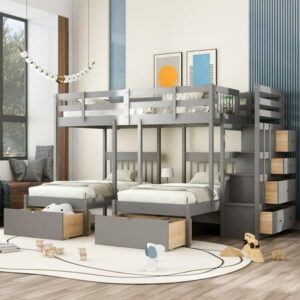 Wooden Triple Sleeper Bunk Bed with Ladder