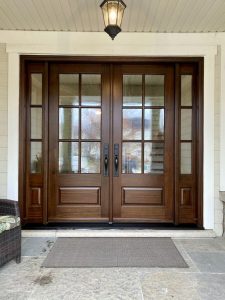 Colonial-Style Wooden Door with Transom Window