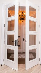 Colonial-Style Wooden Door with Transom Window