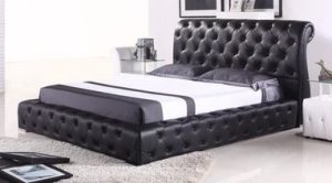 Black Leather Sleigh Bed