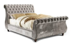 Gray Fabric Sleigh Bed