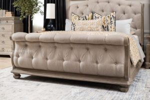 Gray Fabric Sleigh Bed