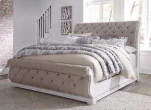 Gray Fabric Sleigh Bed