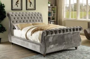 Gray Fabric Sleigh Bed