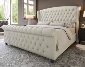 Gray Fabric Sleigh Bed