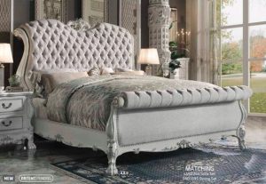 Gray Fabric Sleigh Bed