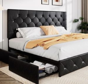 Grey Upholstered Storage Bed