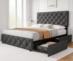 Grey Upholstered Storage Bed