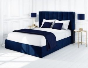 Mid-Century Blue Upholstered Bed