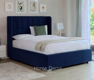Mid-Century Blue Upholstered Bed