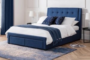 Mid-Century Blue Upholstered Bed