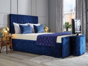 Mid-Century Blue Upholstered Bed