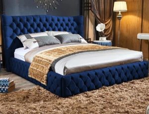 Mid-Century Blue Upholstered Bed