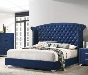 Nailhead Trim Upholstered Wingback Bed