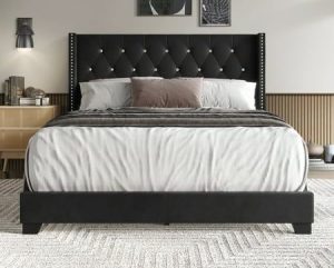 Nailhead Trim Upholstered Wingback Bed