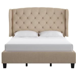Nailhead Trim Upholstered Wingback Bed