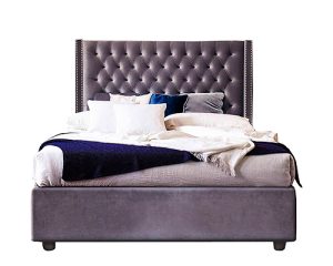 Nailhead Trim Upholstered Wingback Bed