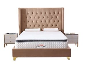 Nailhead Trim Upholstered Wingback Bed