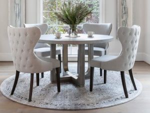 Round Marble Top Dining Table with Upholstered Chairs