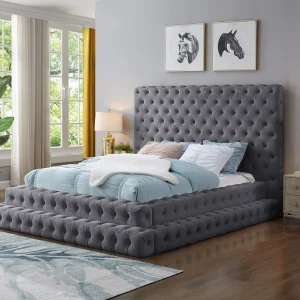 Tufted Headboard Upholstered Bed with Button
