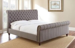 Upholstered Sleigh Bed in Neutral Fabric