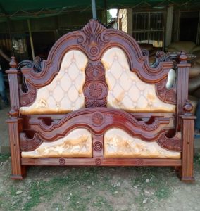 Upholstered Wooden King Size Bed