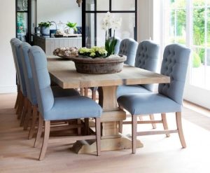 Wooden Dining Table with Upholstered Chairs