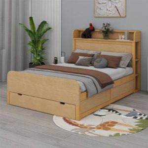 Wooden Frame Futon Bed with Storage Drawers