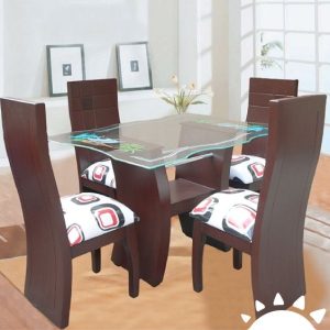 Wooden Glass-top Dining Table